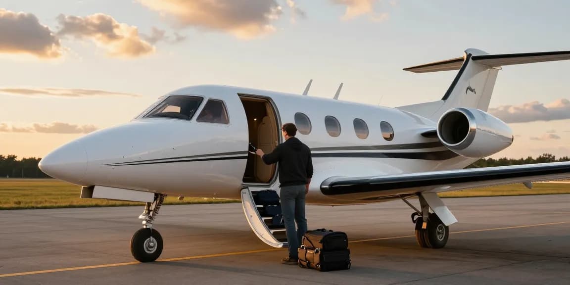 Efficient air charter services Ontario with traveler boarding Piper PA-31 Navajo amid stunning landscapes.