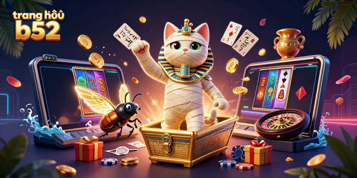 Experience the excitement at trang chủ b52 with 3D mummy cat, casino games, and glowing elements!