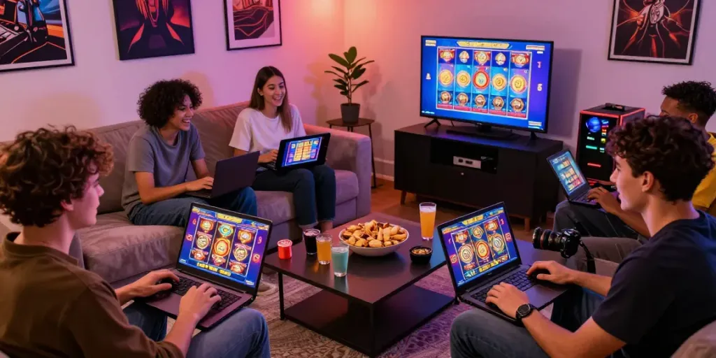 Pengalaman bermain situs slot yang menyenangkan dengan teman-teman di ruang tamu yang nyaman.
