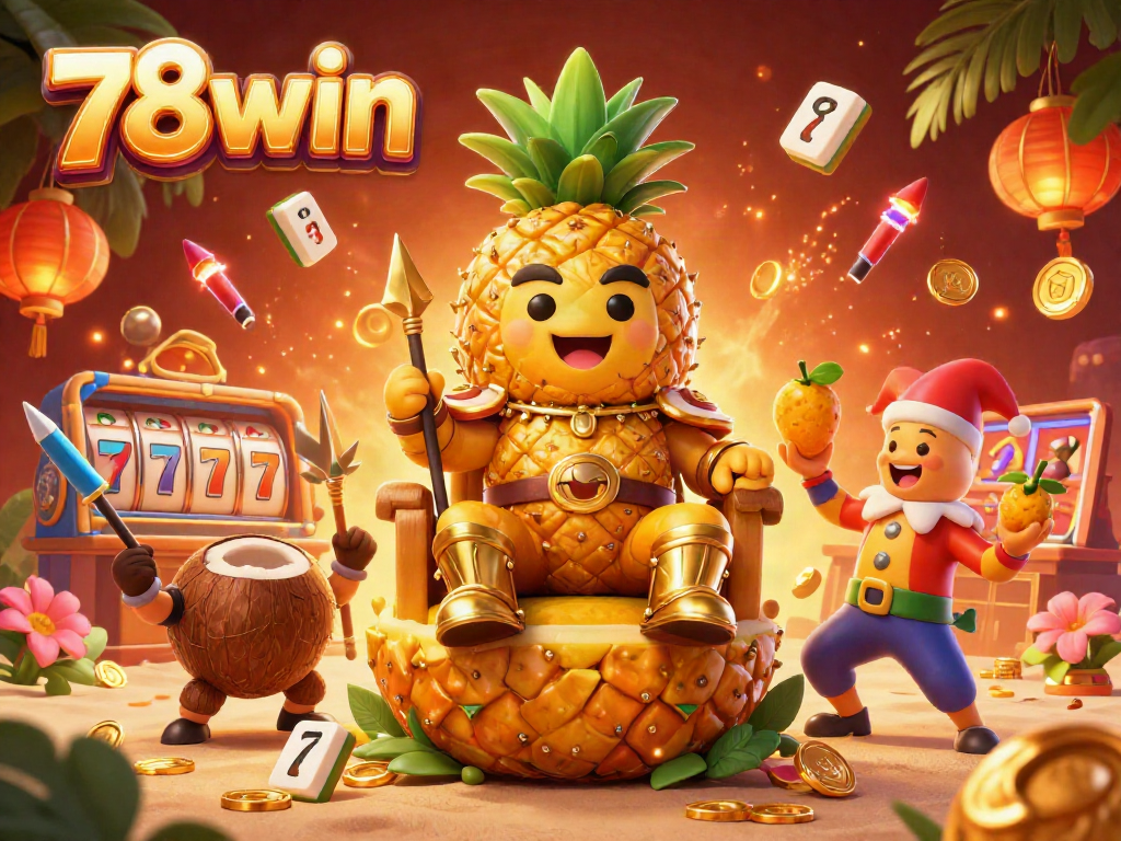 Experience thrilling gameplay with 78win at this vibrant casino scene showcasing a pineapple king and golden games.