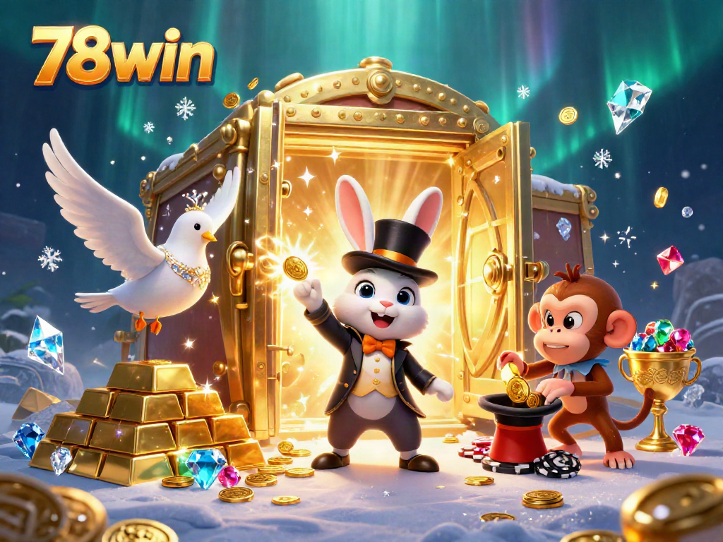 Experience thrilling gaming at 78win with a magician rabbit pulling coins, capturing excitement and fun.