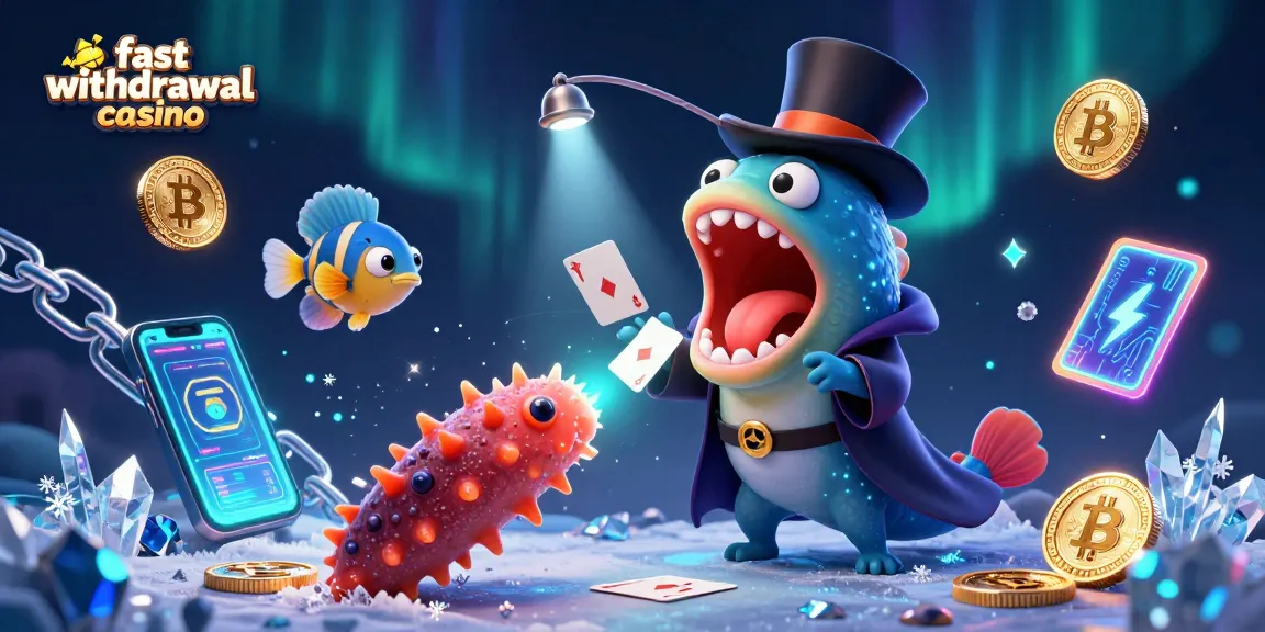Experience the fast withdrawal casino magic with a bioluminescent eel performing tricks, showcasing crypto elements.
